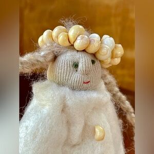 Queen of the Seas Irish felt and shells doll, with shell crown.